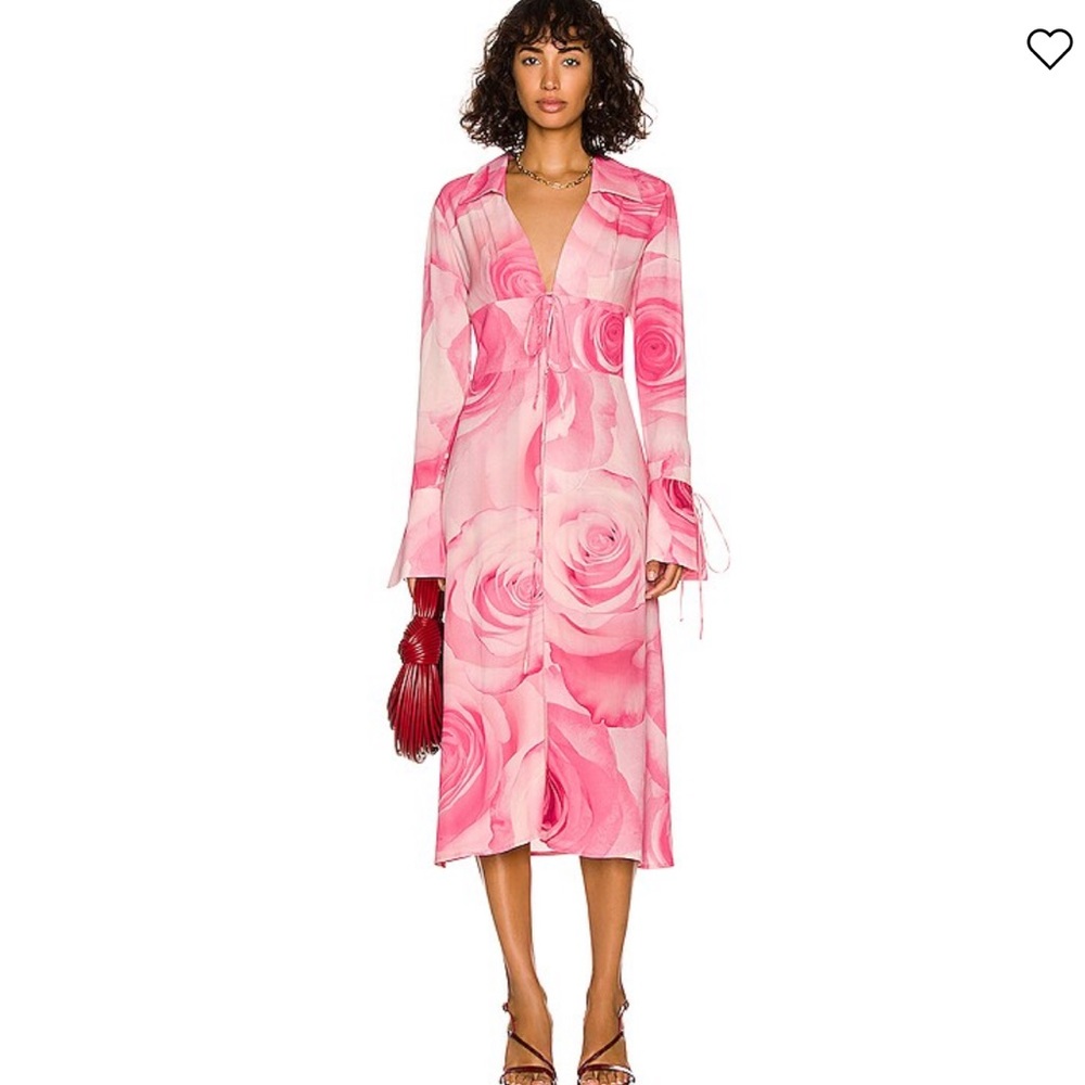Blumarine pink rose printed midi dress in dusty pink and fuxia